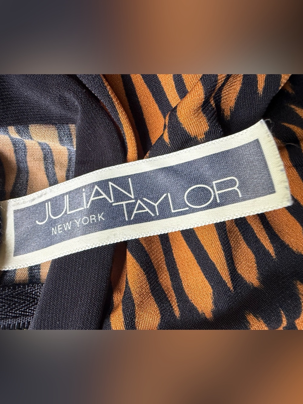 Julian Taylor Fit & Flare Dress Black Geometric Teal, Rust Cream, Size 14 - Picture 7 of 11